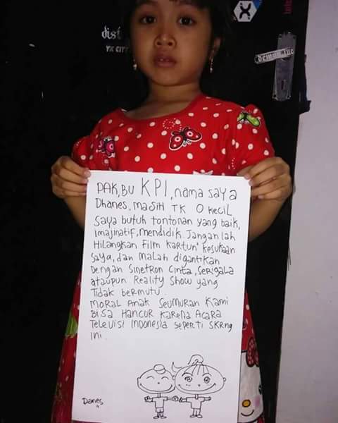 Bocah TK kirim surat terbuka ke KPI, protes tayangan TV Indonesia!
