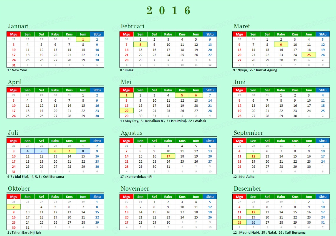 Ini daftar hari libur dan cuti bersama tahun 2016, silakan dicatat!