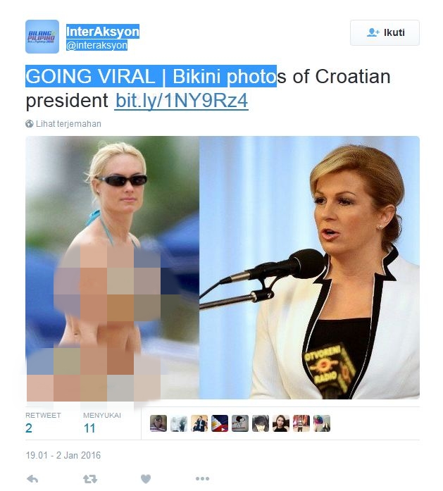 Foto viral Presiden Kroasia saat pakai bikini ternyata hoax