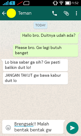 Percakapan pesan ini tunjukkan betapa sulitnya tagih utang ke teman Percakapan pesan ini tunjukkan betapa sulitnya tagih utang ke teman