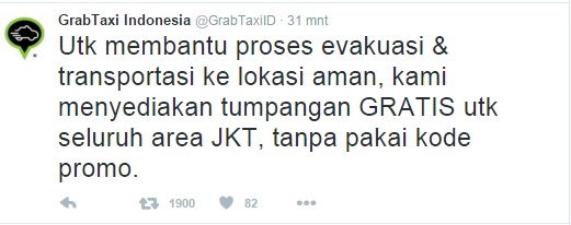 GrabTaxi berikan tumpangan gratis untuk evakuasi korban Sarinah 