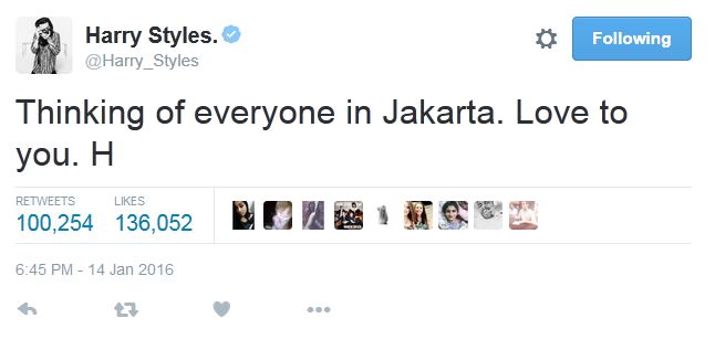 Prihatin teror Sarinah, Harry Styles dapat sanjungan netizen