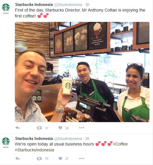 Bukti #KamiTidakTakut, hari ini Starbuck di Jakarta kembali buka