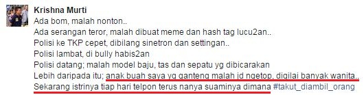 Istri polisi ganteng di tragedi bom Sarinah kini was-was, ada apa ya? Istri polisi ganteng di tragedi bom Sarinah kini was-was, ada apa ya?