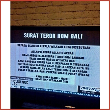 Bali dapat ancaman bom bunuh diri, dari jaringan teroris bom Sarinah?
