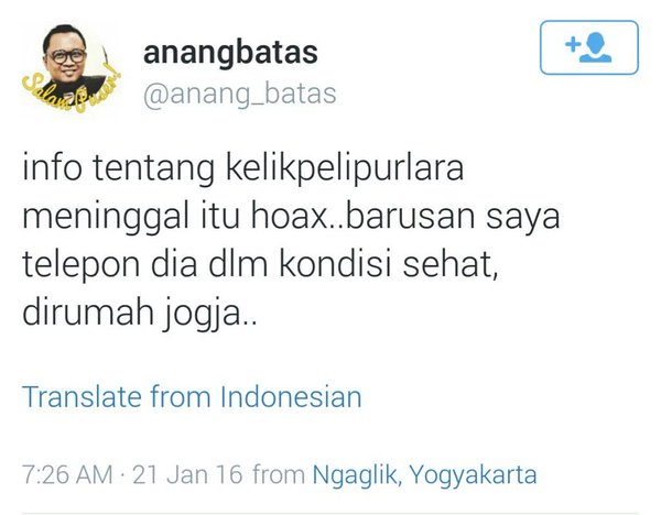 Kelik Pelipur Lara diberitakan meninggal, ternyata HOAX