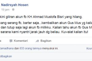 Akun Facebook Gus Mus 'menghilang' setelah menerima Gus Dur Award