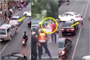 Arogan di jalan raya, pengemudi mobil ini dihajar massa yang geram