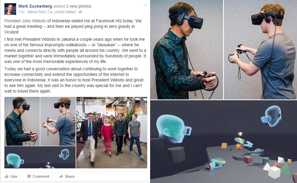 Saat Jokowi dan Mark Zuckerberg bermain ping pong 