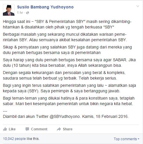 'Curhat' SBY di media sosial singgung pemerintahan saat ini, kenapa?