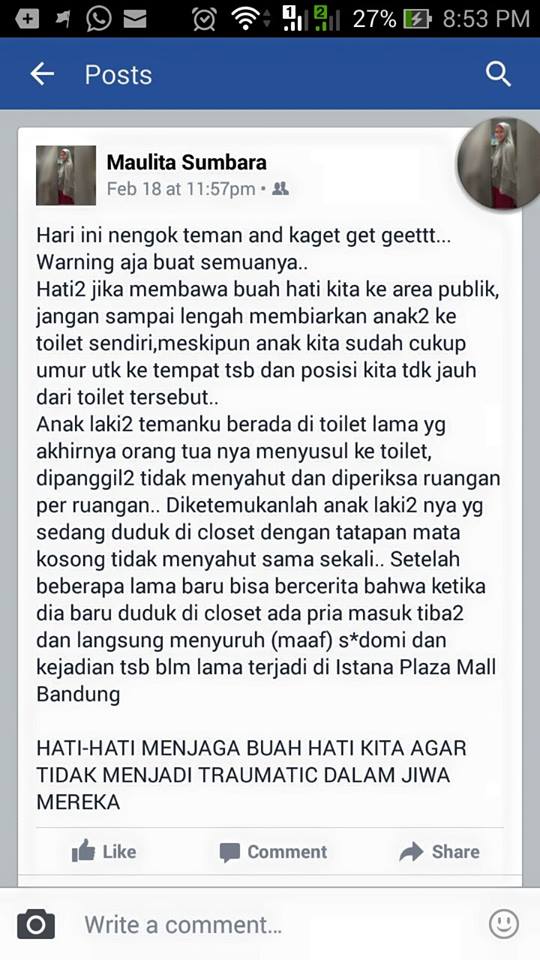 Heboh kasus bocah disodomi di toilet mal, bikin netizen geram!