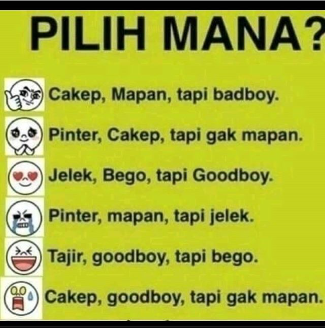 26 Meme lucu 'pilih mana' yang bikin ketawa sekaligus pusing 26 Meme lucu 'pilih mana' yang bikin ketawa sekaligus pusing