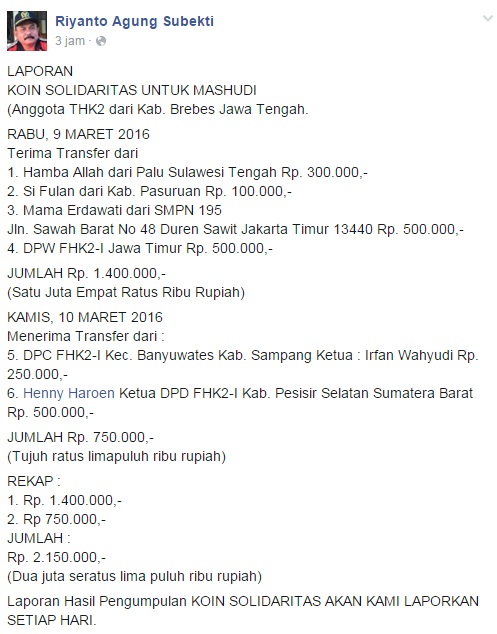 Bentuk kepedulian guru honorer melalui koin solidaritas untuk Mashudi 