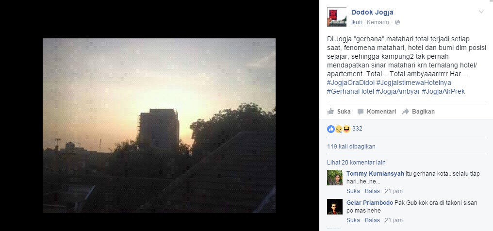 Warga di Jogja setiap hari alami 'gerhana' matahari, kok bisa?