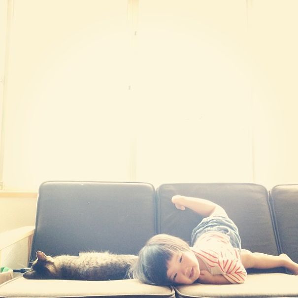 20 Foto balita lagi asyik main bareng kucing, lucunya dobel!