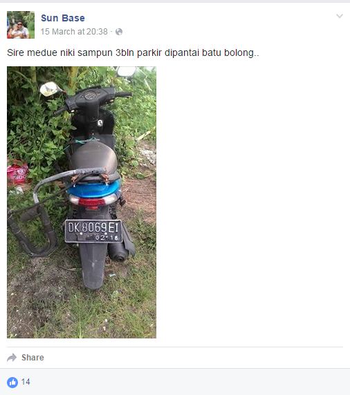 Sudah tiga bulan motor ini ditinggal di Pantai Batu Bolong, Bali Sun Base Sudah tiga bulan motor ini ditinggal di Pantai Batu Bolong, Bali Sun Base