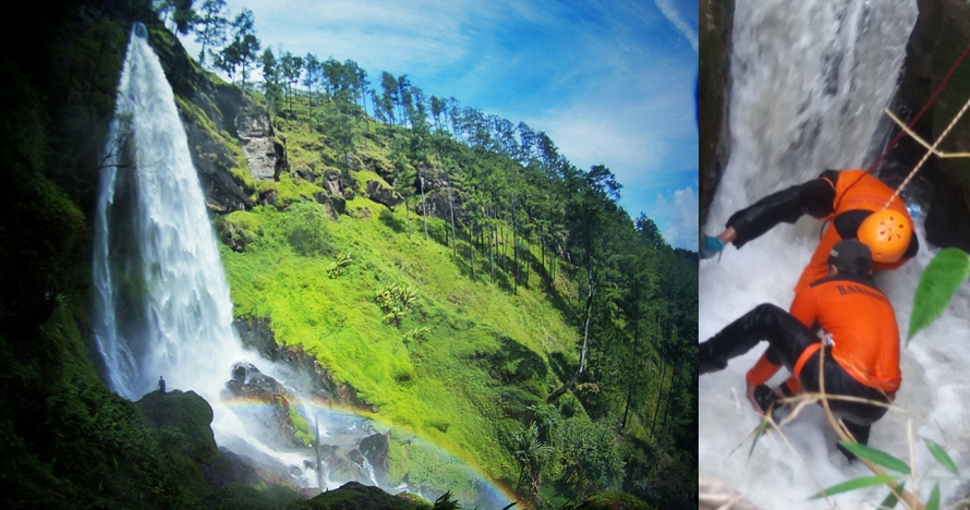 Foto pre-wedding di air terjun, calon pengantin terjatuh, duh! 