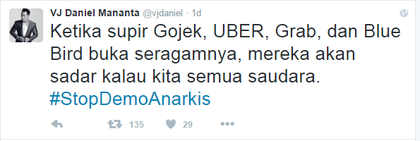 Daniel Mananta imbau sopir taksi yang anarkis buka seragamnya, kenapa?