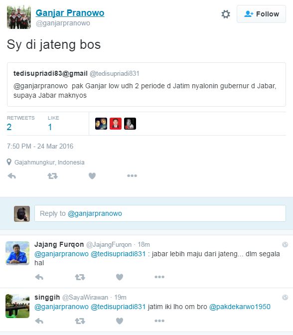 Netizen ini pede sebut Ganjar Pranowo jabat Gubernur Jawa Timur, duh!