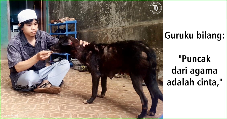 Foto santri suapi anjing telantar ini menyentuh hati, keren!