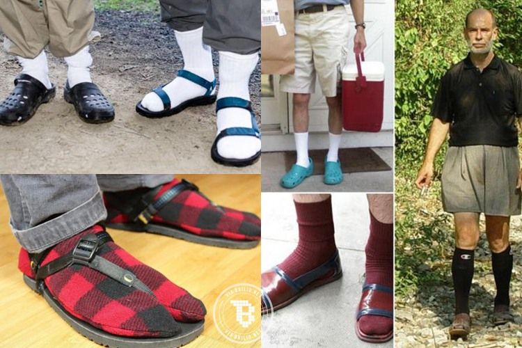 20 Gaya  lucu  pria  berkaus kaki tapi pakai sandal duh 