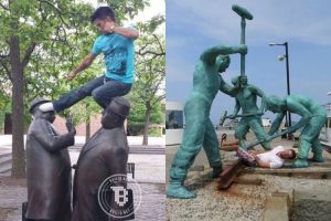 21 Pose konyol manusia dan patung bikin ngakak, kamu berani coba? 