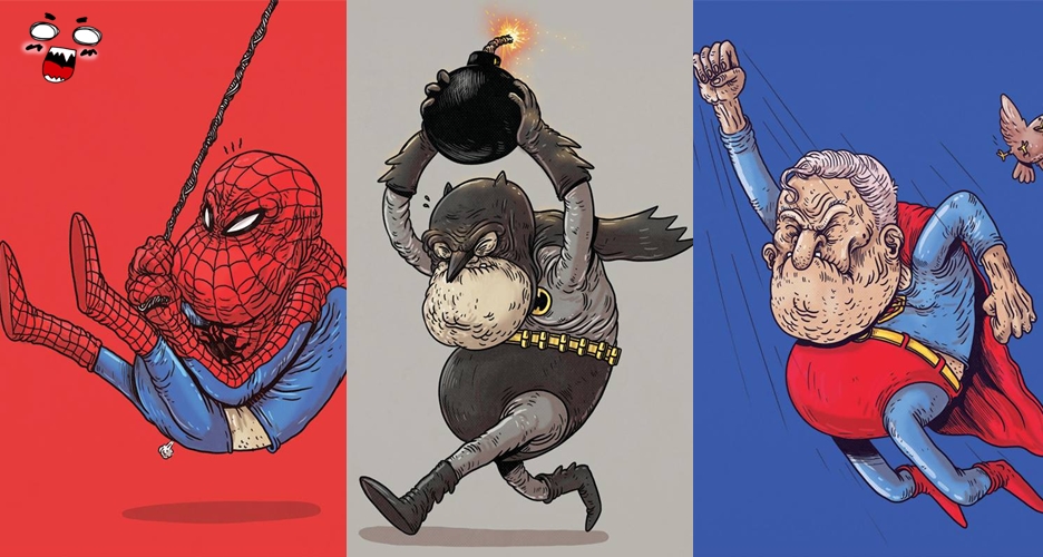 26 Ilustrasi kelakuan superhero kalau sudah tua, bikin ngakak deh! 