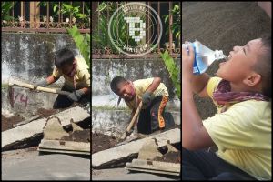 Yopi, anak usia 9 tahun ini  jadi buruh bangunan demi sang ibu, salut!