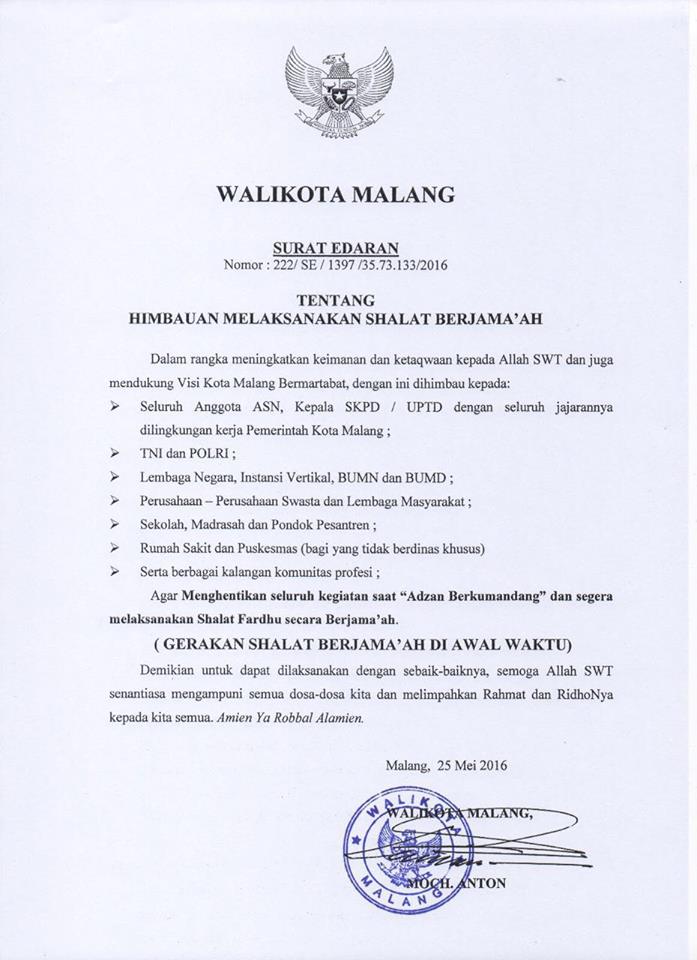 edaran walikota Malang © 2016 brilio.net