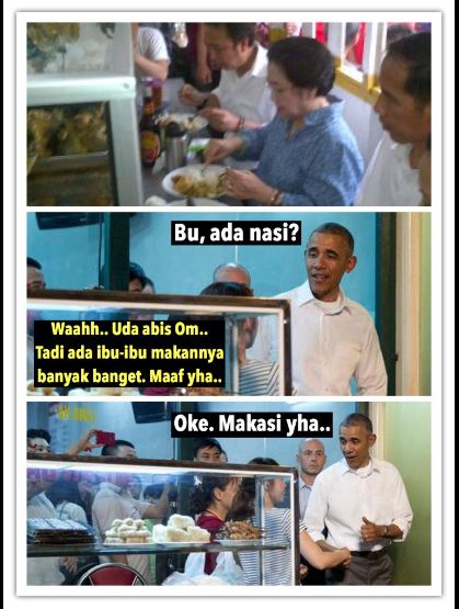 10 Meme Barack Obama makan di warteg ini kocak abis, dijamin ngakak!