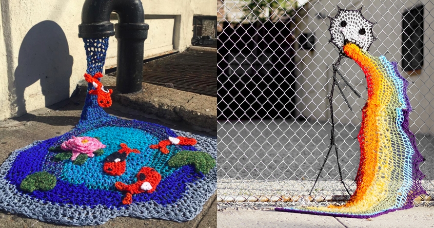 20 Foto street art dari rajutan ini bikin jalanan terasa lebih hidup