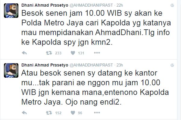 Ahmad Dhani tantang Kapolda Metro Jaya, ada apa ya?