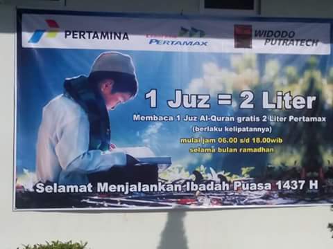 Mengaji 1 juz di SPBU ini bisa dapat 2 liter Pertamax gratis!