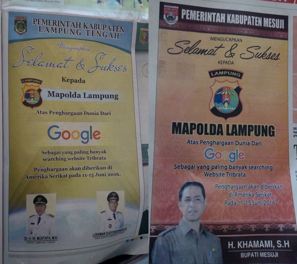 Polda Lampung terima penghargaan dari Google © 2016 brilio.net Polda Lampung terima penghargaan dari Google © 2016 brilio.net