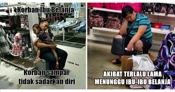 11 Foto tunjukkan saat pria jadi korban shopping ibu-ibu, kasihan!