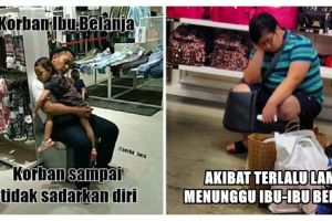 11 Foto tunjukkan saat pria jadi korban shopping ibu-ibu, kasihan!