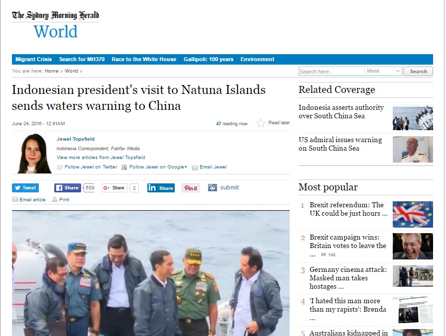 Kunjungan Jokowi ke Natuna mendapat perhatian luas media asing