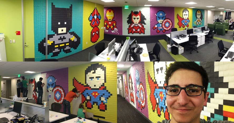 Pria ini dekor dinding kantor pakai 9.000 sticky notes, hasilnya wow!