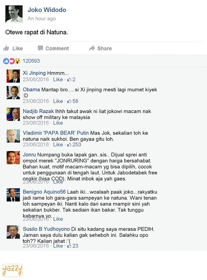 Humor reaksi para pemimpin dunia saat Jokowi ke Natuna ini kocak abis!