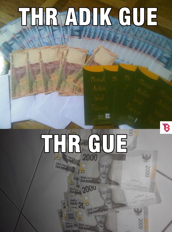 7 Meme 'beda THR gue dan adik' ini bikin senyum-senyum sendiri