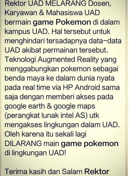 Universitas Ahmad Dahlan larang dosen & mahasiswa bermain Pokemon Go!