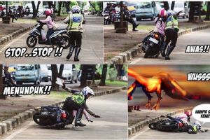 Cerita di balik polisi & pengendara jatuh ini ternyata kocak banget!