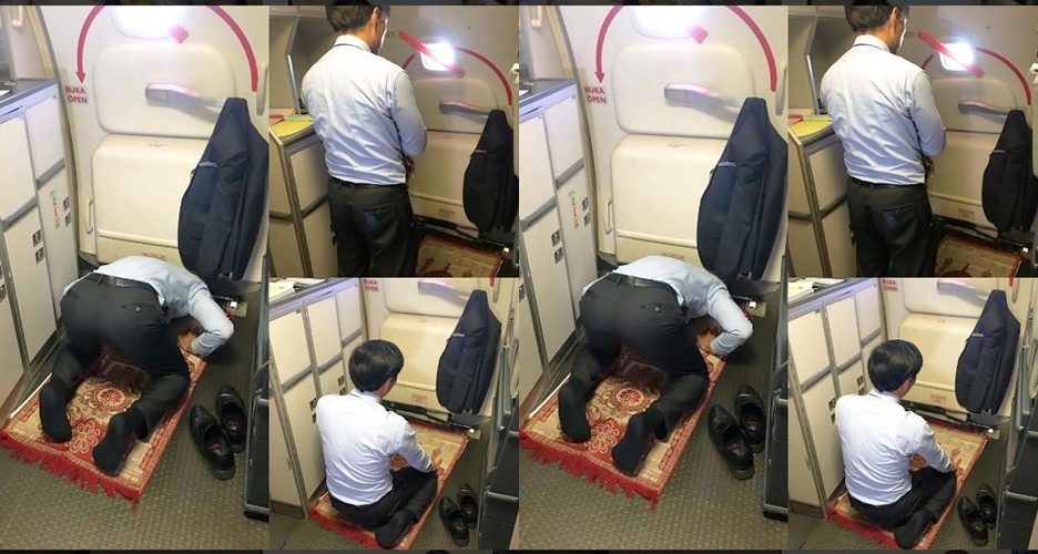 Foto kepala awak kabin salat di pesawat ini dibanjiri pujian netizen