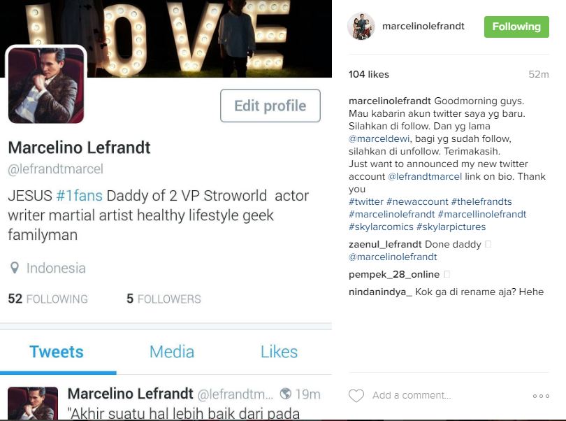 Cerai dari Dewi Rezer, Marcelino Lefrandt ganti akun Twitter 