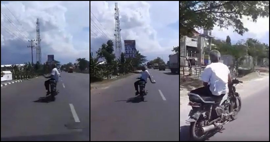 Atraksi kakek di atas motornya ini menantang maut, tua-tua keladi ya