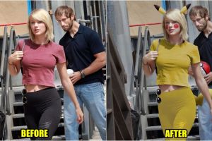 15 Editan foto Taylor Swift yang dibuntuti pria asing ini lucu banget