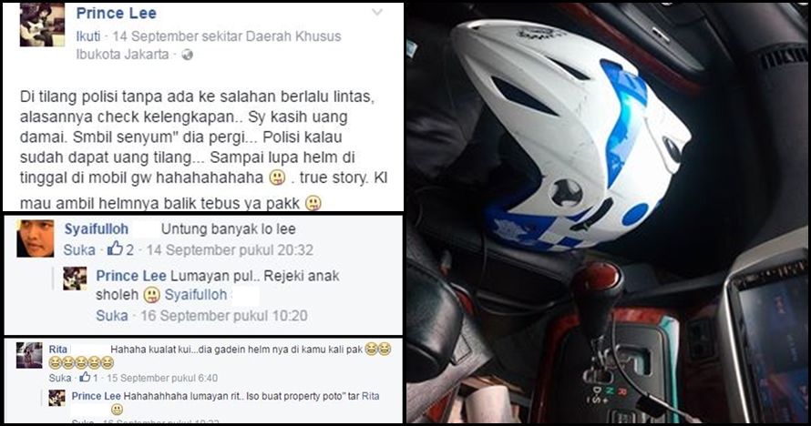 Dapat uang damai polisi lupa helmnya tertinggal di mobil yang ditilang