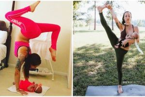 10 Foto yoga sambil mengasuh anak, tak ada alasan malas olahraga 