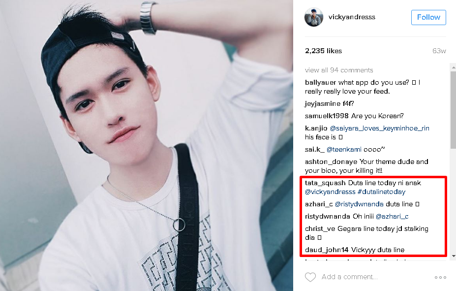 Ini Vickyandresss, cowok hits yang sering jadi best comment LINE TODAY
