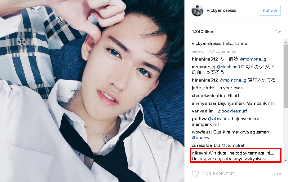 Ini Vickyandresss, cowok hits yang sering jadi best comment LINE TODAY